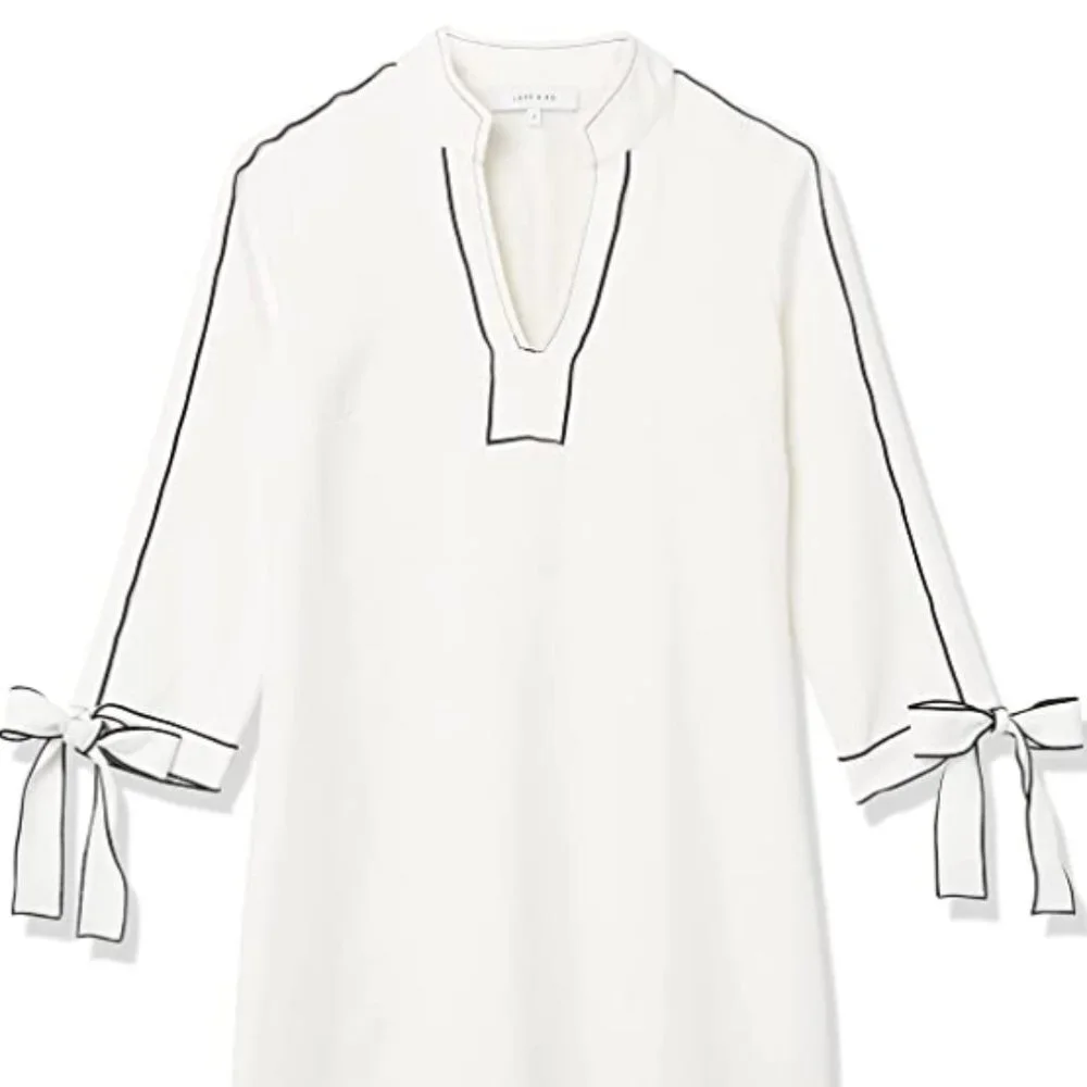 Lark & Ro White Dress with Navy Blue stitching and Bow Sleeves - Sz 2 - Picture 5 of 5